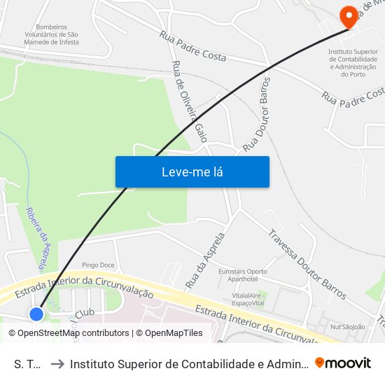 S. Tomé to Instituto Superior de Contabilidade e Administração do Porto map