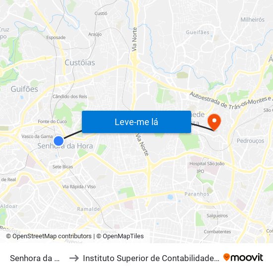 Senhora da Hora (Metro) to Instituto Superior de Contabilidade e Administração do Porto map