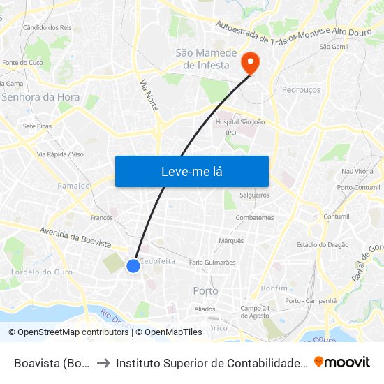 Boavista (Bom Sucesso) to Instituto Superior de Contabilidade e Administração do Porto map