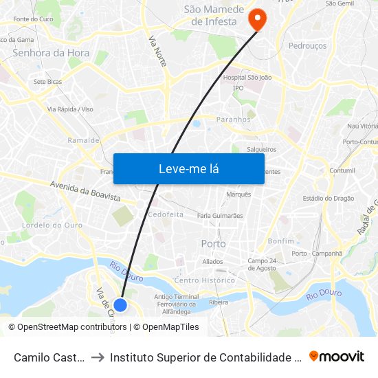 Camilo Castelo Branco to Instituto Superior de Contabilidade e Administração do Porto map