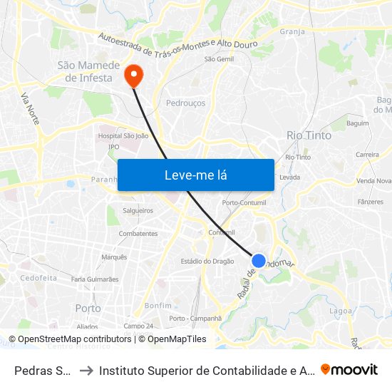 Pedras Salgadas to Instituto Superior de Contabilidade e Administração do Porto map