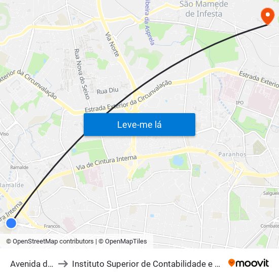 Avenida do Bessa to Instituto Superior de Contabilidade e Administração do Porto map