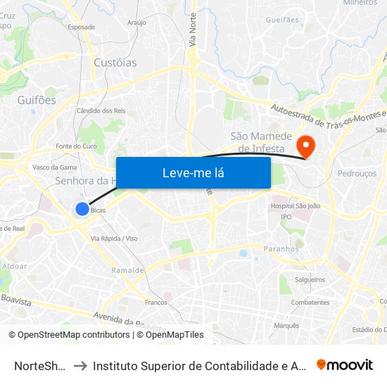 Norteshopping to Instituto Superior de Contabilidade e Administração do Porto map