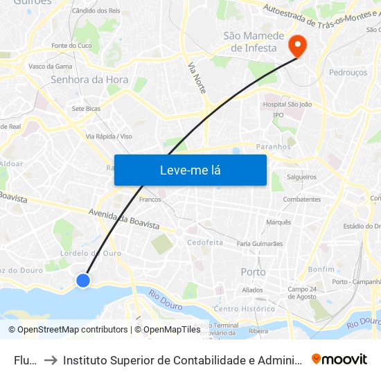 Fluvial to Instituto Superior de Contabilidade e Administração do Porto map