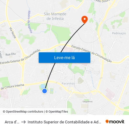 Arca D Água to Instituto Superior de Contabilidade e Administração do Porto map