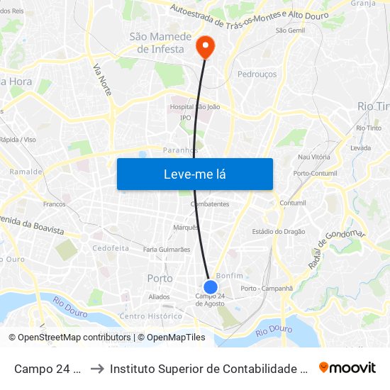 Campo 24 de Agosto to Instituto Superior de Contabilidade e Administração do Porto map