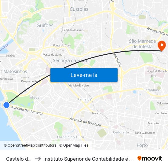 Castelo do Queijo to Instituto Superior de Contabilidade e Administração do Porto map