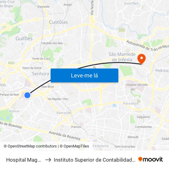 Hospital Magalhães Lemos to Instituto Superior de Contabilidade e Administração do Porto map