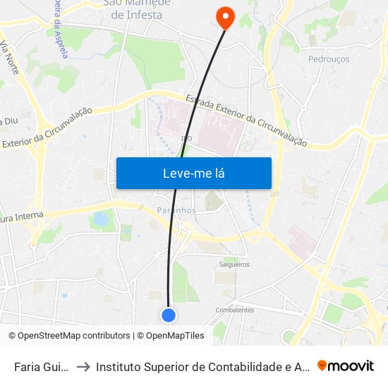 Faria Guimarães to Instituto Superior de Contabilidade e Administração do Porto map