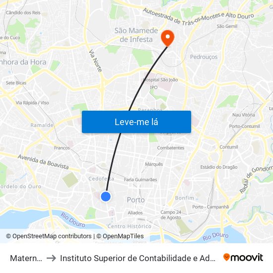 Maternidade to Instituto Superior de Contabilidade e Administração do Porto map