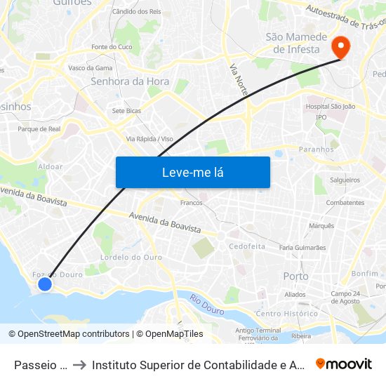 Passeio Alegre to Instituto Superior de Contabilidade e Administração do Porto map