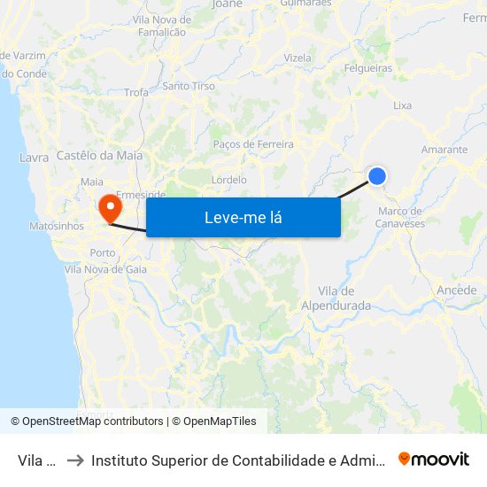 Vila Meã to Instituto Superior de Contabilidade e Administração do Porto map