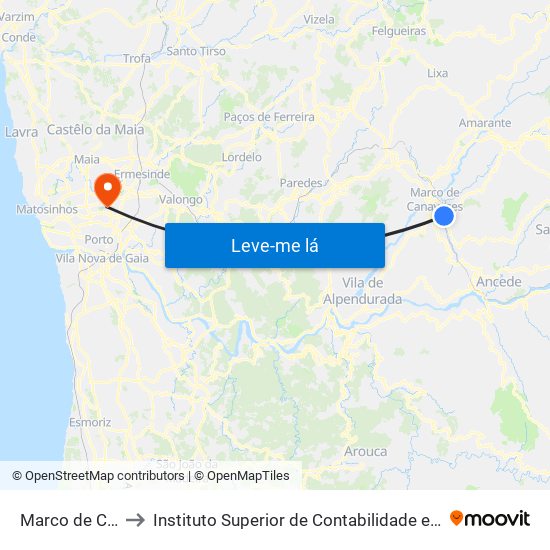 Marco de Canavases to Instituto Superior de Contabilidade e Administração do Porto map