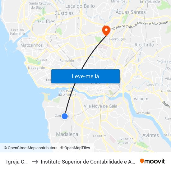 Igreja Canidelo to Instituto Superior de Contabilidade e Administração do Porto map