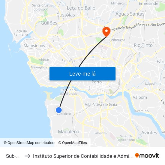 Sub-Ribas to Instituto Superior de Contabilidade e Administração do Porto map