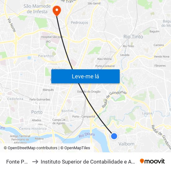 Fonte Pedrinha to Instituto Superior de Contabilidade e Administração do Porto map