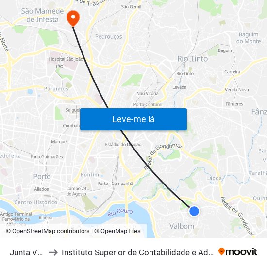 Junta Valbom to Instituto Superior de Contabilidade e Administração do Porto map