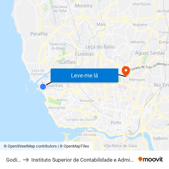 Godinho to Instituto Superior de Contabilidade e Administração do Porto map