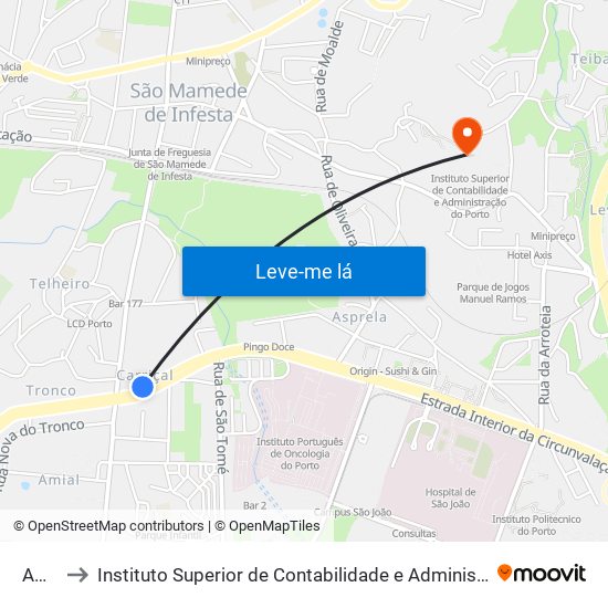 Amial to Instituto Superior de Contabilidade e Administração do Porto map