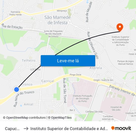 Capuchinhos to Instituto Superior de Contabilidade e Administração do Porto map