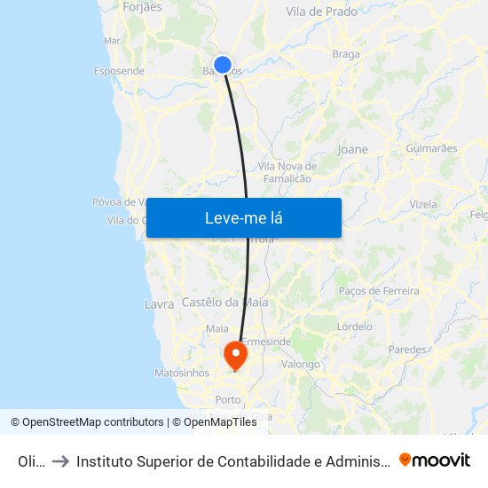 Olival to Instituto Superior de Contabilidade e Administração do Porto map