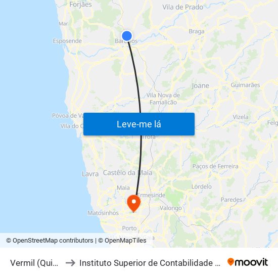 Vermil (Quinta da Cal) to Instituto Superior de Contabilidade e Administração do Porto map