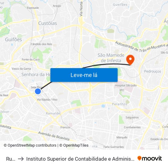 Ruela to Instituto Superior de Contabilidade e Administração do Porto map
