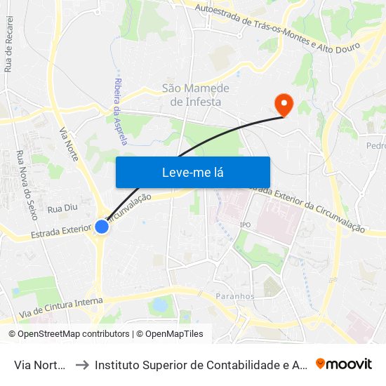 Via Norte (Circ.) to Instituto Superior de Contabilidade e Administração do Porto map