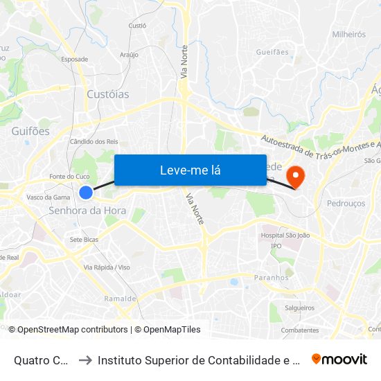 Quatro Caminhos to Instituto Superior de Contabilidade e Administração do Porto map