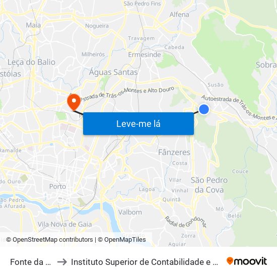 Fonte da Senhora to Instituto Superior de Contabilidade e Administração do Porto map