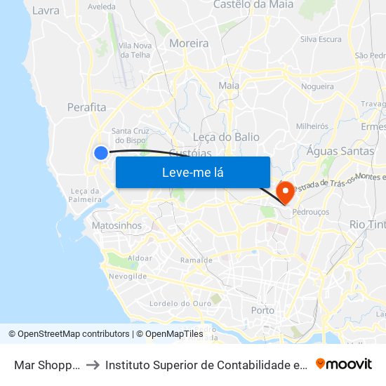 Mar Shopping - Ikea to Instituto Superior de Contabilidade e Administração do Porto map