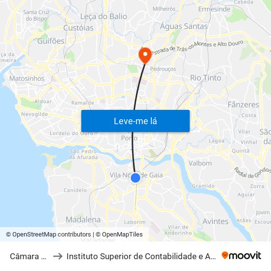 Câmara de Gaia to Instituto Superior de Contabilidade e Administração do Porto map
