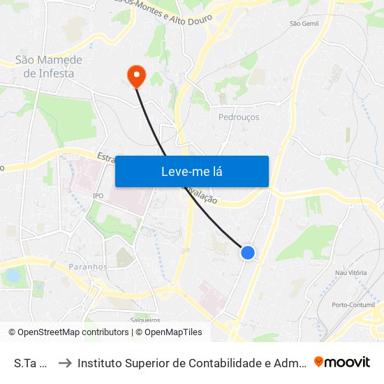 S.Ta Justa to Instituto Superior de Contabilidade e Administração do Porto map