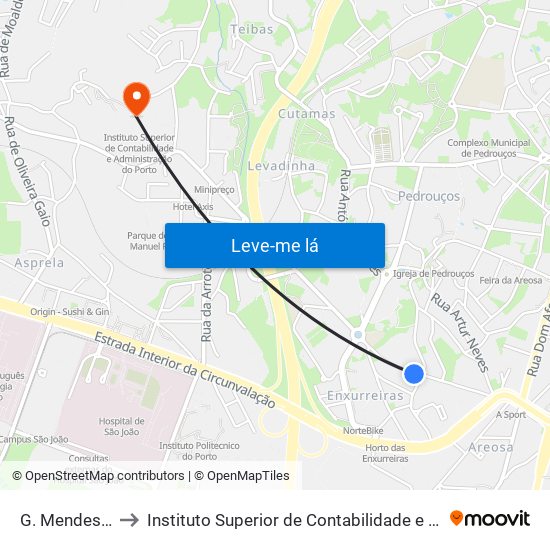 G. Mendes da Maia to Instituto Superior de Contabilidade e Administração do Porto map