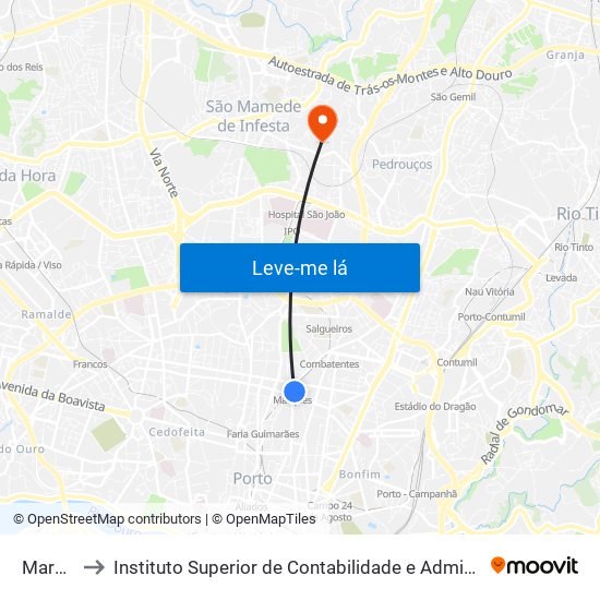 Marquês to Instituto Superior de Contabilidade e Administração do Porto map