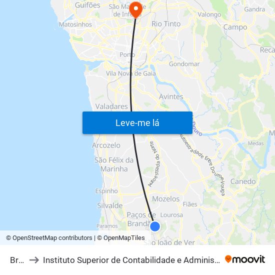 Brejo to Instituto Superior de Contabilidade e Administração do Porto map