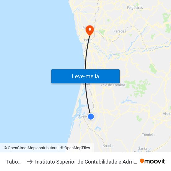 Taboeira B to Instituto Superior de Contabilidade e Administração do Porto map