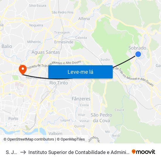 S.João to Instituto Superior de Contabilidade e Administração do Porto map