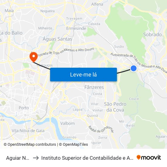 Aguiar Nogueira to Instituto Superior de Contabilidade e Administração do Porto map
