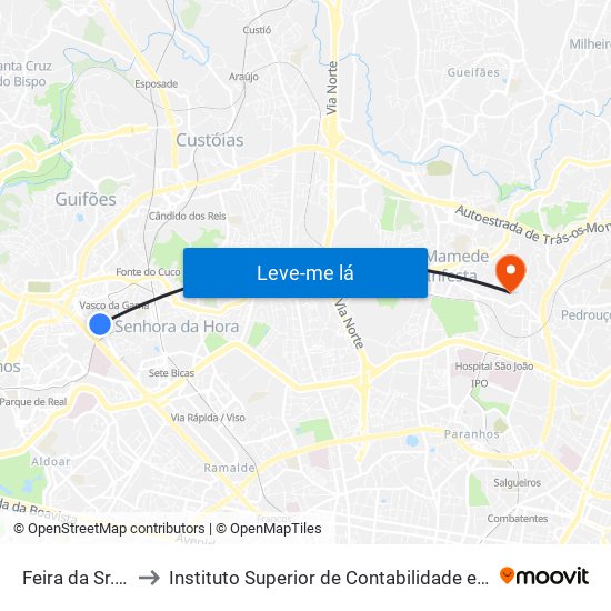 Feira da Sr.ª da Hora to Instituto Superior de Contabilidade e Administração do Porto map
