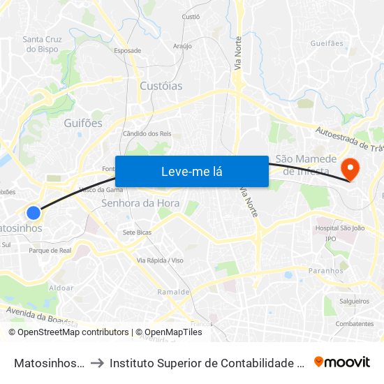 Matosinhos (Tribunal) to Instituto Superior de Contabilidade e Administração do Porto map
