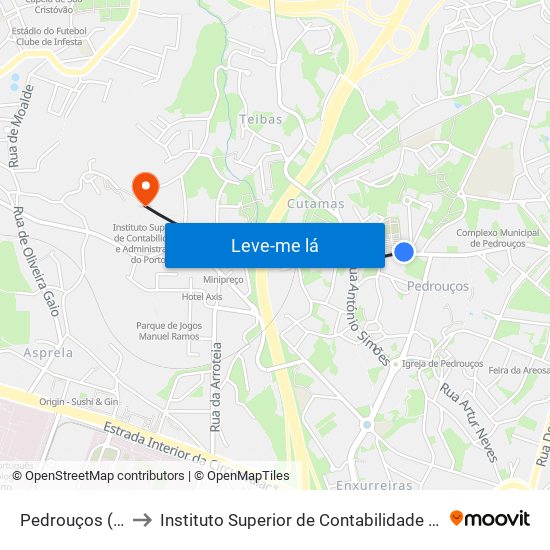 Pedrouços (Cemitério) to Instituto Superior de Contabilidade e Administração do Porto map