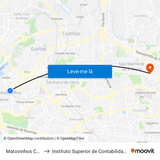 Matosinhos Câmara (Matc1) to Instituto Superior de Contabilidade e Administração do Porto map