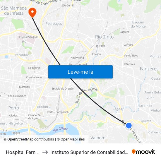 Hospital Fernando Pessoa to Instituto Superior de Contabilidade e Administração do Porto map