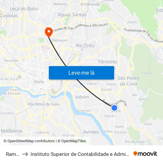 Ramalde to Instituto Superior de Contabilidade e Administração do Porto map