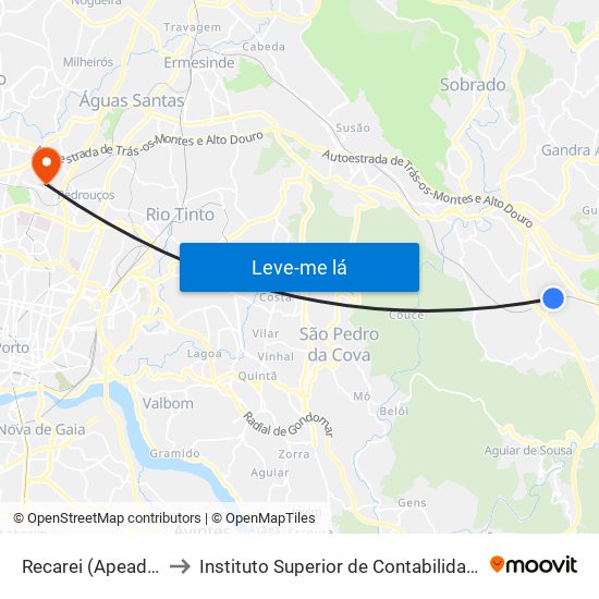 Recarei (Apeadeiro Terronhas) to Instituto Superior de Contabilidade e Administração do Porto map