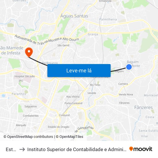 Estrela to Instituto Superior de Contabilidade e Administração do Porto map