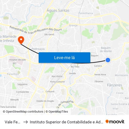 Valferreiros to Instituto Superior de Contabilidade e Administração do Porto map