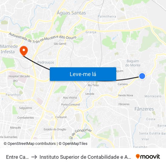 Entre Cancelas to Instituto Superior de Contabilidade e Administração do Porto map