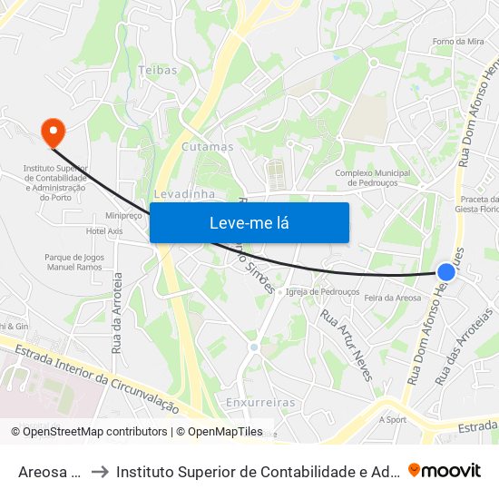 Areosa (Feira) to Instituto Superior de Contabilidade e Administração do Porto map